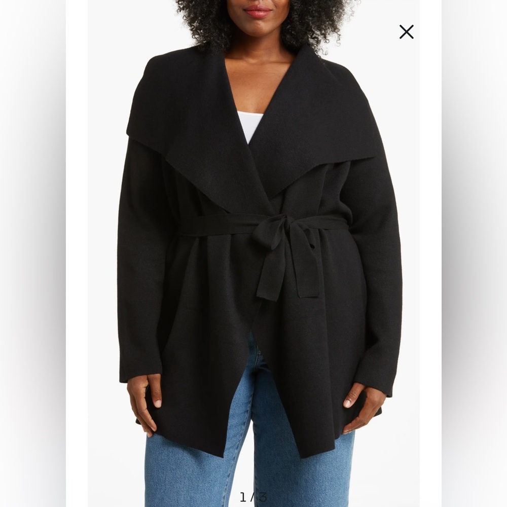 NWT By Design Teri Wrap Cardigan Women's Black Belted Sweater